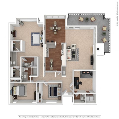 C3 - Classic: Three-Bedroom Floor Plan at Mariners Village in Marina del Rey